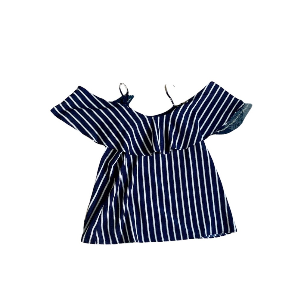 Doe and Rae blue and white striped cold shoulder top